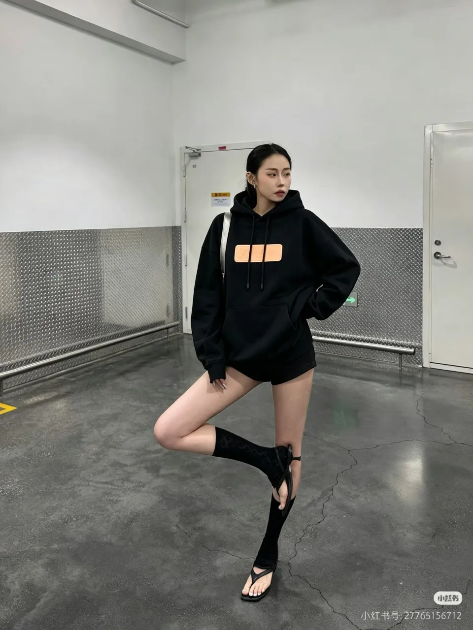 Louis Vuitton/Louis Vuitton embossed leather logo hooded sweatshirt